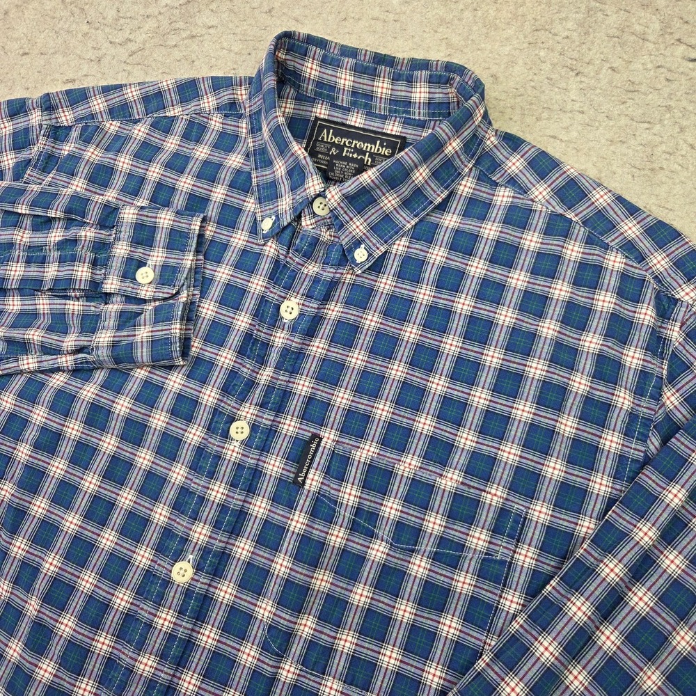 Abercrombie & Fitch Shirt Mens L Blue Plaid Long Sleeve Button Down Pocket